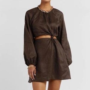 DISSH Zayn Linen Cut-out Dress | 2 | Dark Brown